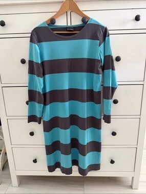 Marimekko Vintage Striped Long-Sleeve Dress - Turquoise & Gray